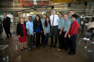Duncan and students at Aviation HS